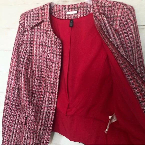 White House Black Market Tweed Moto Blazer Jacket • Pink / Reds • Sz 6 • EUC - Picture 10 of 13